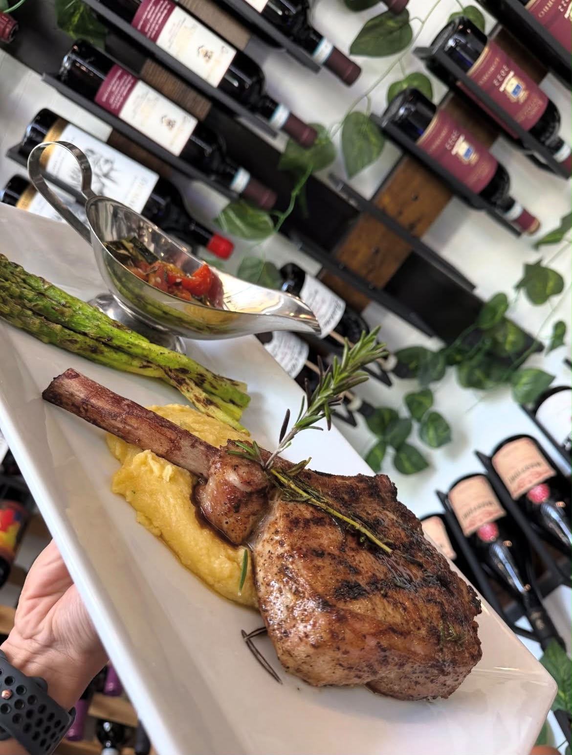 Grilled lamb chop with asparagus and polenta