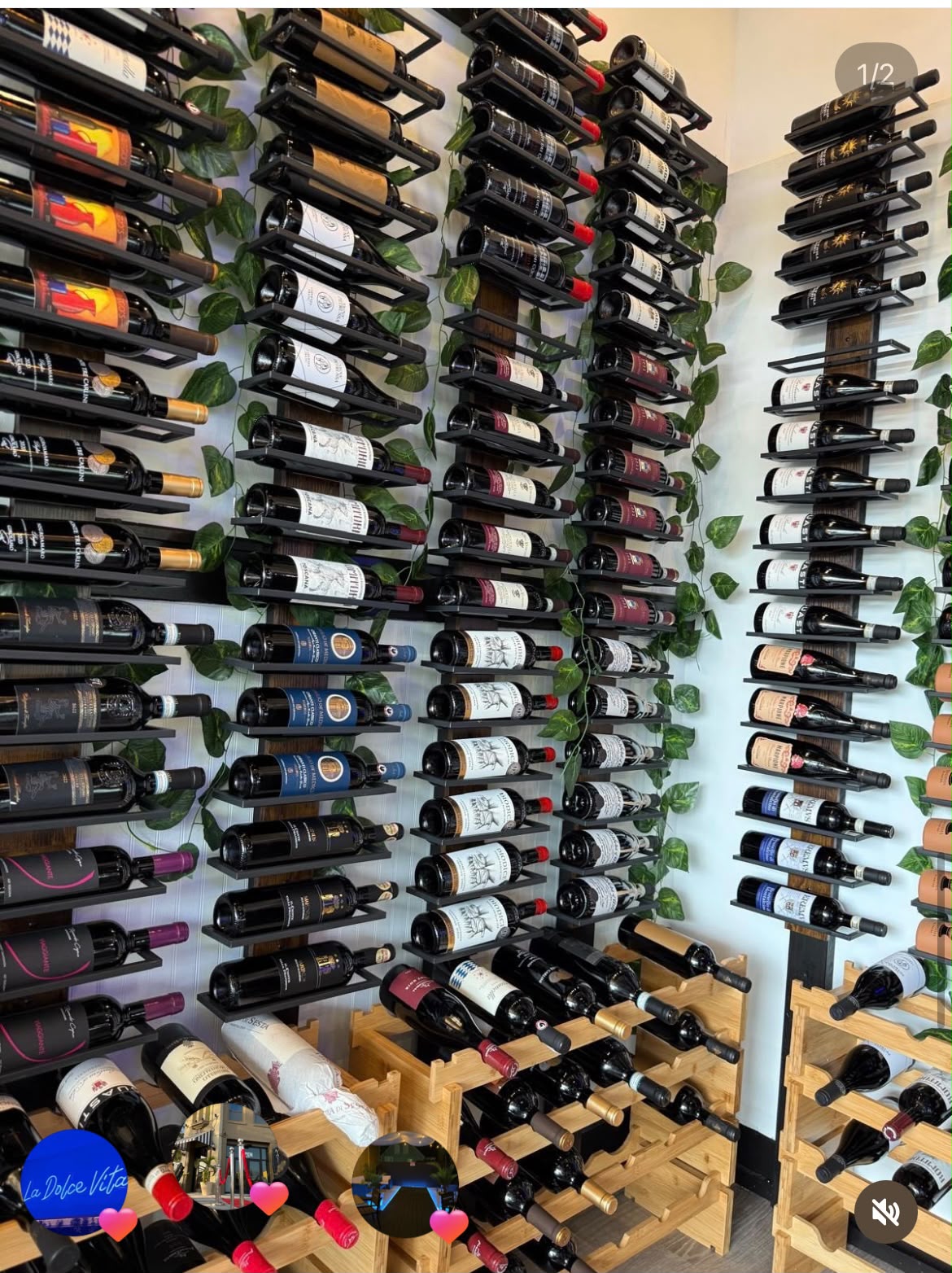 Wine display at La Dolce Vita Trattoria
